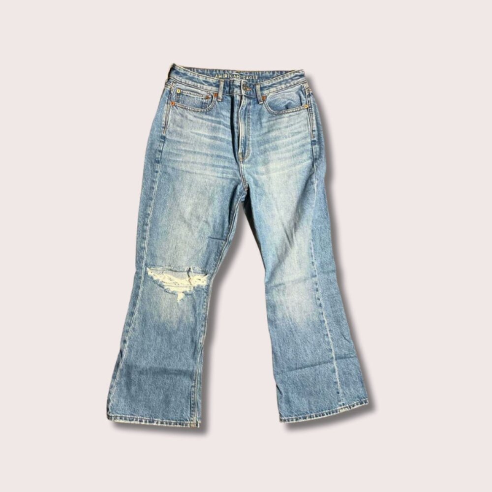 American Eagle Women's Distressed Flared Blue Jeans